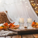 Candle Holder for Pillar Candle Set of 2, Farmhouse Wood Candle Holder, Rustic Wooden Candle Stand, Vintage Small Wooden Candlestick Holders for Living Room, Table Centerpiece, Rustic White CEDARLUX