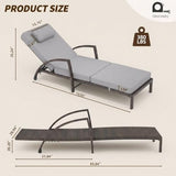 Garvee Outdoor Chaise Lounge Set of 2, 5-Position Adjustable PE Wicker Reclining Chairs with Wheels & 3.5" Cushions, 400 lbs Capacity All-Weather Patio Furniture for Poolside, Garden, Beach(Gray)