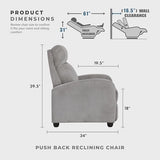 Lexicon Corduroy Pushback Recliner Chair Armchair Push Back Recliner, Solid Wood Frame and Metal Base, Easy Assembly Small Soft Single Sofa Accent Chair for Living Room/Office/Apartment, Light Grey