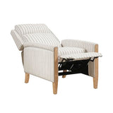Lexicon Pushback Recliner Chair, Striped Textured Fabric Accent Armchair, Push Back Recliner, Nailhead Trim, Solid Wood Legs, Easy Assembly for Living Room/Office/Apartment, White/Grey Lexicon