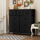 Sweetcrispy 9-Drawer Fabric Dresser Storage Tower with Wood Top and Steel Frame, Organizer Chest with Easy Pull Handles for Bedroom, Closet, Hallway,Classic Black Sweetcrispy