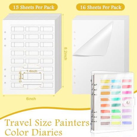 2 Pack Watercolor Swatch Book for Artists 140Lb 100% Cotton 30 Sheets Acid-Free Travel Size Painters Color Diary Spiral-Bound A5 Watercolor Journal Paper for Oil Pastels with Glassine PVC Cover (2) SKLENICE