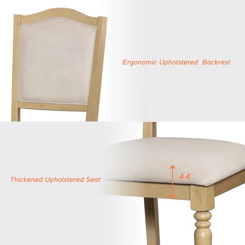 WAMPAT 7 Piece Dining Table Set, Rectangular Table for 6-8, 6 Dining Chairs with Upholstered Back & Rubber Wood Legs, Kitchen Table with Chairs for Dining Room, Oak WAMPAT