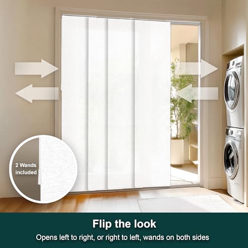 CHICOLOGY Panel Track Blinds for Sliding Glass Doors, 4 Panel Sliding Panels, Adjustable Track 46-86" W, Trimmable Height Up to 96" H, Light Filtering Privacy Room Divider, Chalk White CHICOLOGY