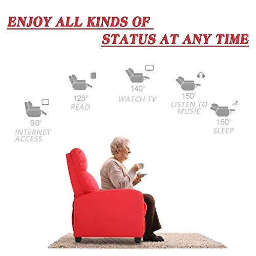 BestMassage | Recliner Chair | with 2 Point Massage Function | Pu Red | with Lumbar Support, Adjustable Push Back, Footrest & Padded Seat | Easy Assembly | for Living Room, Home Theatre