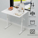 Penau Height Adjustable Study Desk, Manual Crank Standing Desk for Home Office and Kids, Minimalist White Engineered Wood Top with White Iron Frame, Compact Rectangular 32.68 x 23.62 x 35.43 Inchs Penau