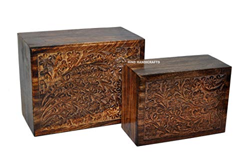 Hind Handicrafts Beautifully Handmade & Handcrafted Rosewood Borders Engraving Wooden Cremation Box/Urns for Human Ashes Adult, Funeral Urn Box (9" x Hind Handicrafts
