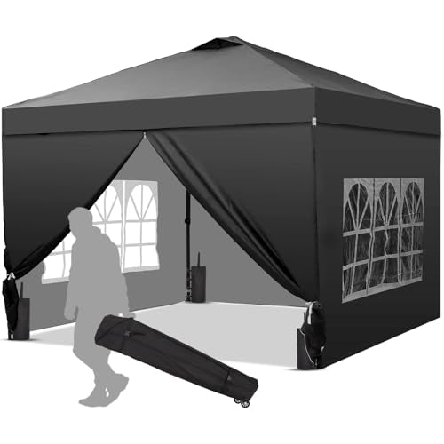Oneofics 12x12 FT Pop Up Canopy, Instant Canopy Tent with 1-Button Push, 4 Removable Sidewalls, Sandbags, Wheeled Bag for Outdoor Activities & Events Oneofics