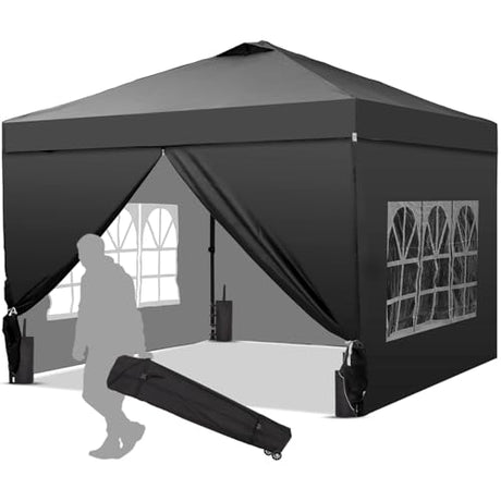 Oneofics 12x12 FT Pop Up Canopy, Instant Canopy Tent with 1-Button Push, 4 Removable Sidewalls, Sandbags, Wheeled Bag for Outdoor Activities & Events Oneofics