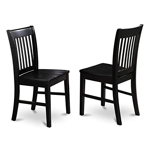 East West Furniture Norfolk Dining Slat Back Wood Seat Kitchen Chairs, Set of 2, Black - WoodArtSupply