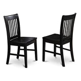 East West Furniture Norfolk Dining Slat Back Wood Seat Kitchen Chairs, Set of 2, Black East West Furniture