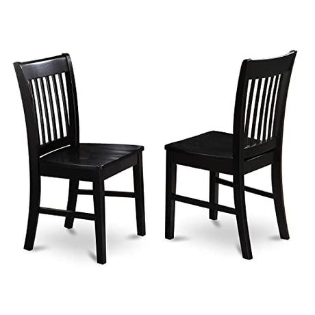 East West Furniture Norfolk Dining Slat Back Wood Seat Kitchen Chairs, Set of 2, Black East West Furniture