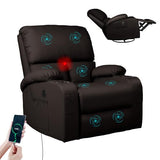 LEVELEVE Rocking Recliner Chair, Massage Rocker Recliner Chair with Vibration Massage and Heat, USB and Type-C Ports,360° Swivel Faux Leather Chairs, Living Room, Bedroom, Nursery, RV, Black