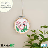 GAMAGO Axolotl Stamped Cross Stitch Kit for Beginners – Pre-Printed DIY Embroidery Craft Set with Hoop, Fabric, Floss, Needles & Instructions – Cute Animal Needlework Kit for Teens & Adults
