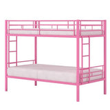 VECELO Bunk Bed Twin Over Twin, Metal Bunkbeds with Ladder and Full-Length Guardrail, No Box Spring Needed, Space Saving, Noise Free, Light Pink VECELO