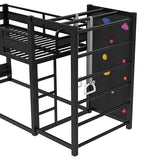 SOFTSEA Twin Size Gaming Loft Bed with Slide, Heavy Duty Metal Loft Bed with Basketball Hoop, Climbing Wall & Pull Up Rings for Kids Teens Adults, No Noise, Black SOFTSEA