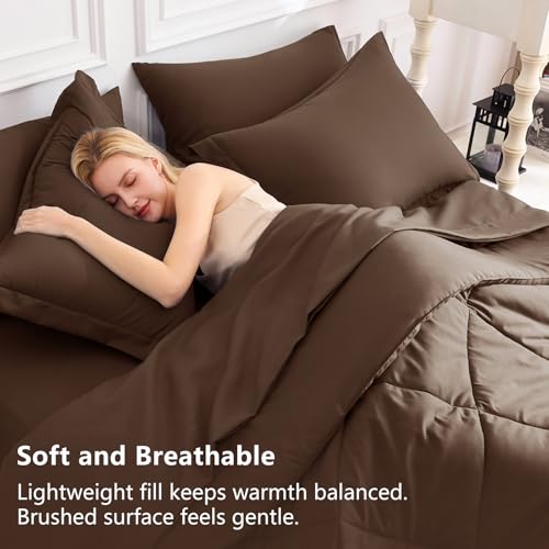 CozyLux Full Size Comforter Sets Brown - 7 Pieces Bed in a Bag Full, Luxury Soft Bed Set for All Seasons, Bedding Set with Down Alternative Comforter, Sheets, Pillowcases & Shams