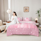 Feelyou Kids Pink Bowknot 7 Pieces Bedding Set Full Size, Personalized Initial K Bed in A Bag Princess Glitter Comforter Set with Sheets Boys Girls Bow Alphabet Teens Bed Set Bedroom Decor 7Pcs Feelyou