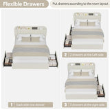 GarveeHome Full Bed Frame with Storage Headboard, Kids Bed Frame with 2 Drawers, Boucle Upholstered Platform Bed with Bookcase, No Box Spring Needed, Easy Assembly, Beige White GarveeHome