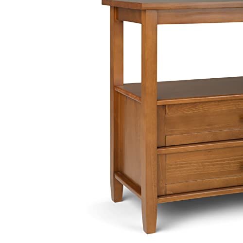 SIMPLIHOME Warm Shaker Wide Console Table - 60 Inch Wide Solid Wood Sofa Table in Light Golden Brown, Transitional Storage Table for Living Room with 4 Drawers, Open Shelf, and Brushed Nickel Knobs SIMPLIHOME