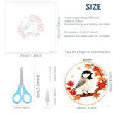 Zhenqing Black-Capped Chickadee Embroidery Kit for Beginners, Pre-Printed 29x29cm Cotton Fabric with 20cm Hoop, Autumn Bird and Maple Leaves Design (C0212)