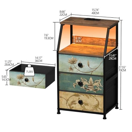 Tohomeor Dresser with Fabric Drawers Nightstand with 2 Tier Shelf Storage Tower for Bedroom Hallway Entryway Closet Organizer Sofa Beside Table Furniture (Multi, 3 Drawers) Tohomeor