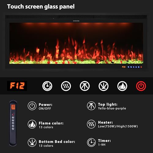 Valuxhome 42 inch Electric Fireplace Heater with App & Remote Control, Recessed and Wall Mounted Electric Fireplace, 1-9H Timer, 13 * 13 * 13 Color Combinations, Screen Touch, 1500/750W Valuxhome