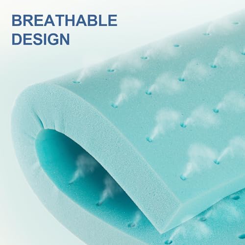 Eiayeebil 2 Inch Memory Foam Mattress Topper Twin XL, Mattress Pad Gel Infused Foam Bed Topper, Ventilated Soft Blue,Twin XL Size Eiayeebil