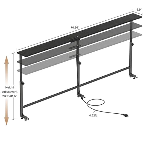 Faesun 70.9 Inch Behind Couch Table, 24"-32" Adjustable Height Range, Behind The Couch Table with Outlet, Adjustable Console Table, Narrow Long Sofa Table, for Living Room, Black Faesun