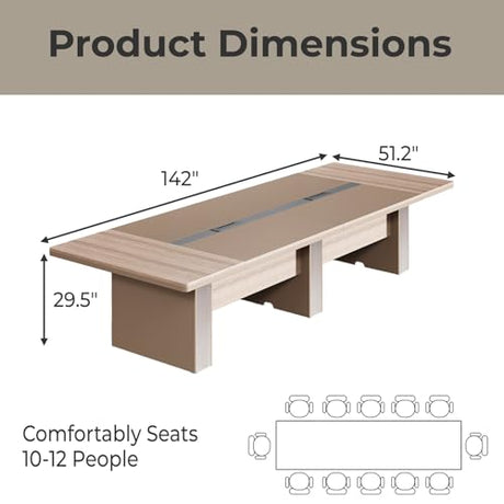 SNKBOAT Conference Table 12 ', Modern Meeting Table for 10-12 People, Modern Conference Room Table with Cable Management & 1.61" Thickened Desktop, for Office Conference SNKBOAT