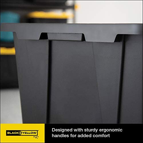 CX BLACK & YELLOW, 27-Gallon Heavy Duty Tough Storage Container & Snap-Tight Lid, (14.3"H x 20.6"W x 30.6"D), Weather-Resistant Design and Stackable Organization Tote [4 Pack] CX
