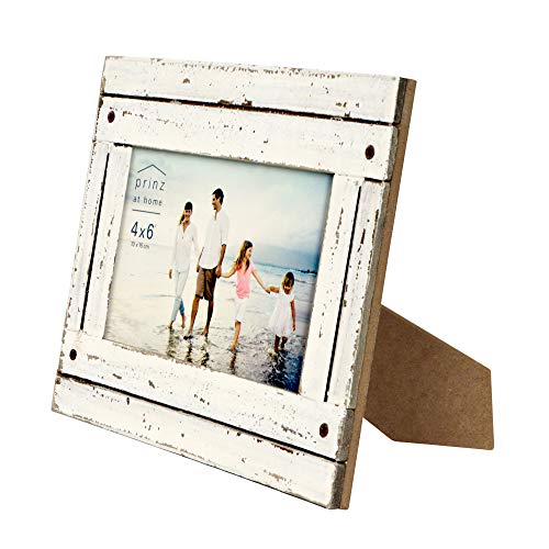 Prinz Homestead 4x6 Distressed Plank Picture Frame, Tabletop or Wall Mount, Antique White Prinz