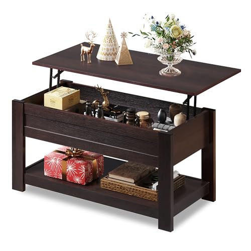 WLIVE Modern Lift Top Coffee Table,Rustic Coffee Table with Storage Shelf and Hidden Compartment,Wood Lift Tabletop for Home Living Room,Brown Oak.