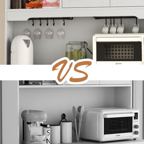 68"Tall Kitchen Pantry Storage Cabinet with Charging Station,Upgrade Freestanding Food Pantry with Wine Glass Holder ,Drawers and Shelves,Kitchen Hutch with Microwave Stand for Kitchens(White+Black) Gyfimoie