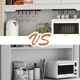 68"Tall Kitchen Pantry Storage Cabinet with Charging Station,Upgrade Freestanding Food Pantry with Wine Glass Holder ,Drawers and Shelves,Kitchen Hutch with Microwave Stand for Kitchens(White+Black) Gyfimoie