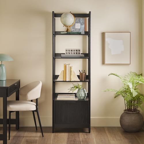 Walker Edison Modern Narrow Open Bookshelf with Drawer – 22 Inch, One-Drawer Black Walker Edison