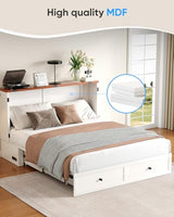 ADOWORE Full Size Murphy Bed with Mattress Included, Cabinet Bed with Charging Station & Large Storage Drawer, Hideaway Full Foldable Platform Bed for Home Office or Guest Bedroom, Living Room,White ADOWORE