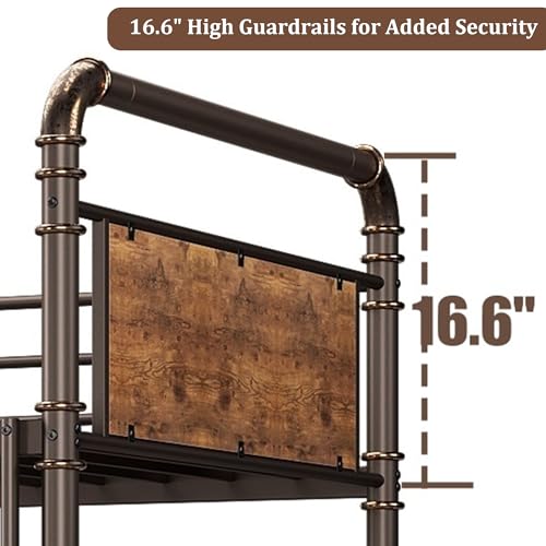Garvee Industrial Twin Over Twin Bunk Bed, Convertible to 2 Separate Single Beds, Sturdy Metal Bunk Bed, Detachable Ladder & High Safety Guardrails for Safety, Space-Saving Design