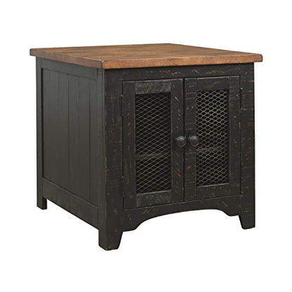 Signature Design by Ashley Valebeck Farmhouse Rectangular End Table with Storage, Distressed Brown & Black Finish - WoodArtSupply