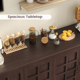 VVFLU 70" Sideboard Buffet Cabinet with Storage, Coffee Bar Cabinet with and 4 Doors, Long Wider Storage Cabinet Modern Farmhouse, Brown Wood, for Kitchen, Dining Room, Living Room VVFLU