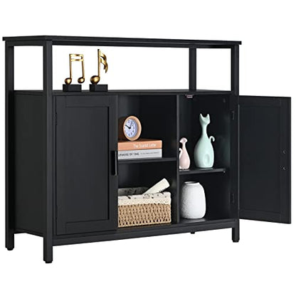 usikey Storage Cabinet with 2 Doors, Kitchen Buffet Cabinet with Storage, Storage Sideboard with Adjustable Shelves, for Living Room, Dining Room Dark Black