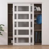 BARNSMITH 32in x 80in Glass Barn Door Slab,5-Panel Frosted Glass Solid Wood Slab with Water-Proof PVC Surface,No Pre-drilled Holes,Door Panel Only,White BARNSMITH