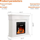 Xbeauty 44" Electric Fireplace with Mantel Surround, 750W/1500W LED Freestanding Fireplace Heater with Realistic Flame, Adjustable Brightness, Remote Control for Living Room,Bedroom，Pearl White Xbeauty