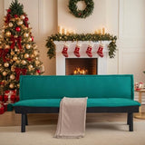 Trygoal Futon Sofa Bed Couch, 64.6" Convertible Sleeper Sofa with 5 Positions Adjustable Backrest, Velvet Couch Bed with Solid Wood Frame for Home Office Living Room Guest Dorm, Green Trygoal