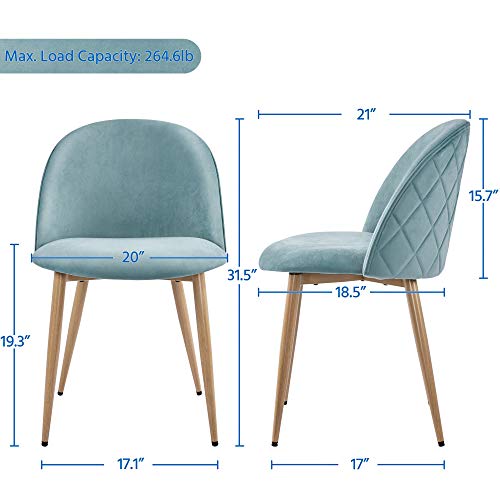 Yaheetech Dining Chairs Modern Kitchen Chairs Velvet Chairs Set of 2 Upholstered Chairs with Backrest Wooden Style Metal Legs for Dining Room Living Room Restaurant Cafe, Aqua Yaheetech