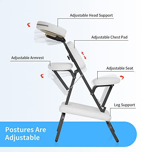 BestMassage Portable Massage Chair for Tattoo and Spa Foldable Massage Therapy Chair with Adjustable Face Cradle High-Density Cushion Lightweight Design with Carrying Bag Ideal for Salon Use (White) BestMassage
