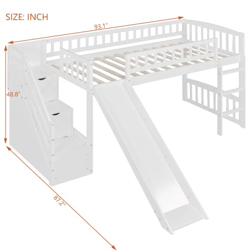 Harper & Bright Designs Kids Loft Bed with Slide and Storage Stairs, Twin Size Wooden Loft Bed with Built-in Ladder, White Harper & Bright Designs