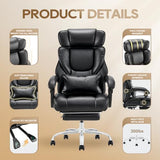 COLAMY Office Chair with Retractable Footrest, Ergonomic High Back Design Executive Computer Desk Chair with Removable Lumbar Pillow, 90-135°Reclining, Thick Bonded Leather for Home Office Work, Black COLAMY