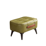 1pc Vintage Style Faux Leather Ottoman Footstool - Wooden Frame, Upholstered Interior, Multi-Use Footrest for Living Room, Entryway, Office (Azure Green) Generic