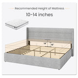 SHA CERLIN King Size Lift Up Storage Bed/Modern Wingback Headboard/Upholstered Platform Bed Frame/Hydraulic Storage/No Box Spring Needed/Wood Slats Support/Light Grey SHA CERLIN